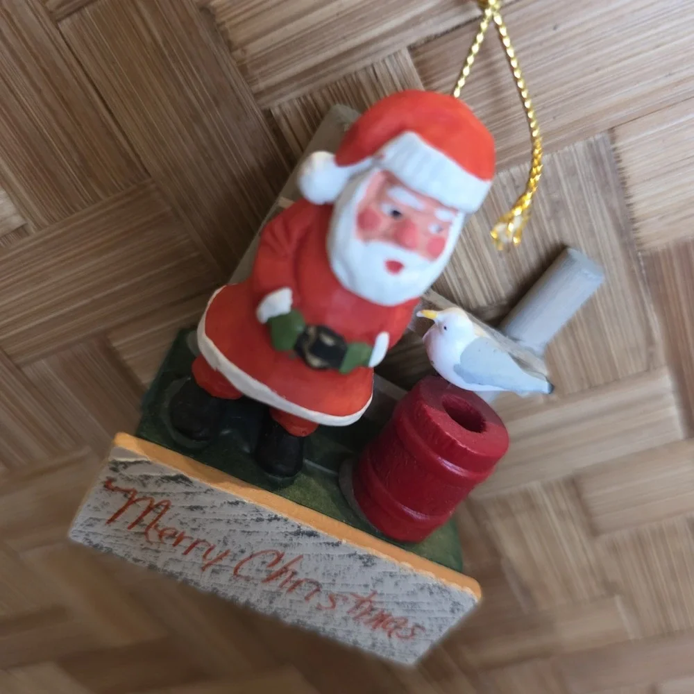 Santa Christmas Village Ornament Santa Claus Wharf Seagull Vintage Holiday Decor